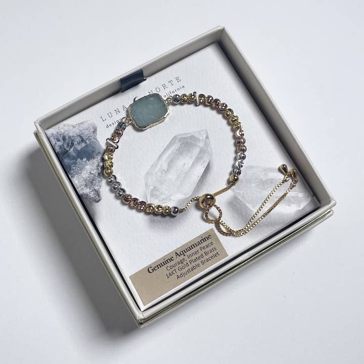 Luna Norte – Engroshandel Armbånd med vedhæng – Eterno Amore Gemma Justerbart Armbånd - Aquamarine1