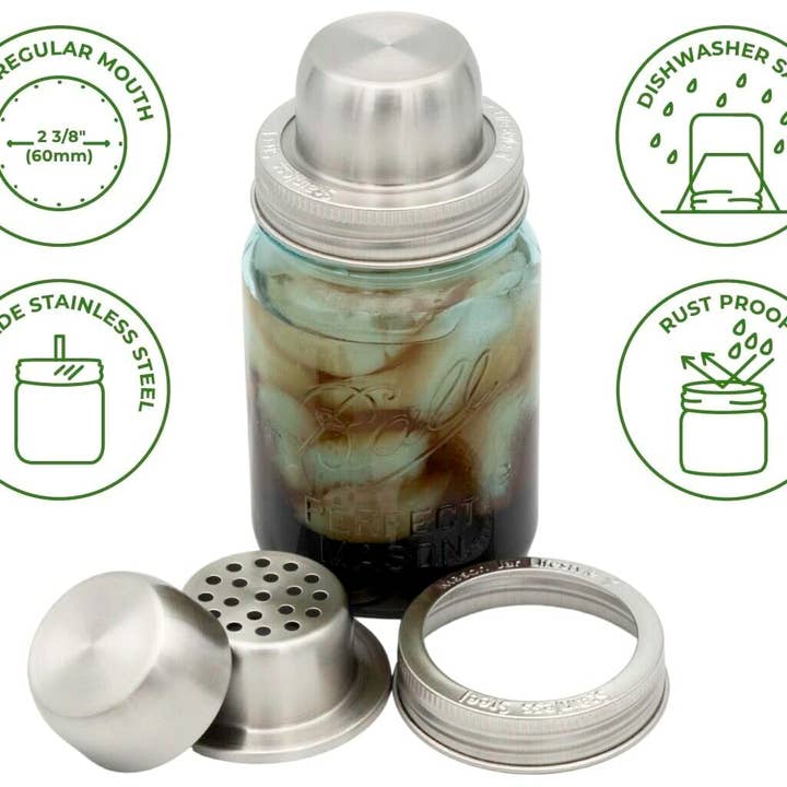 Mason Jar Lifestyle - Wholesale Cocktail Shaker - Mason Shaker Cocktail Shaker Lid with Stainless Steel Band2