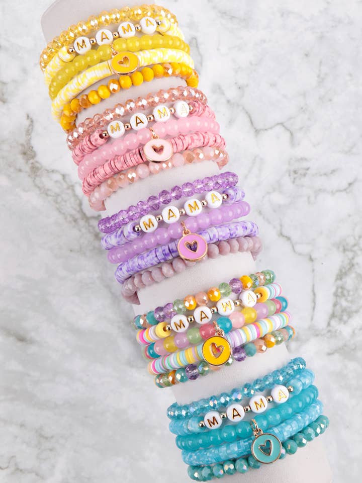 Mama & Me Fimo Glass Bead Stackable Bracelet Set for wholesale by MYS Wholesale Inc