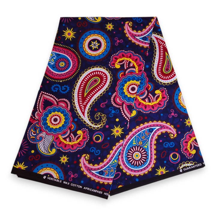 AfricanFabs – Großhandel Stoff – 6 Yards - Afrikanischer Druckstoff - Blau Pink Paisley - 100% Baumwolle