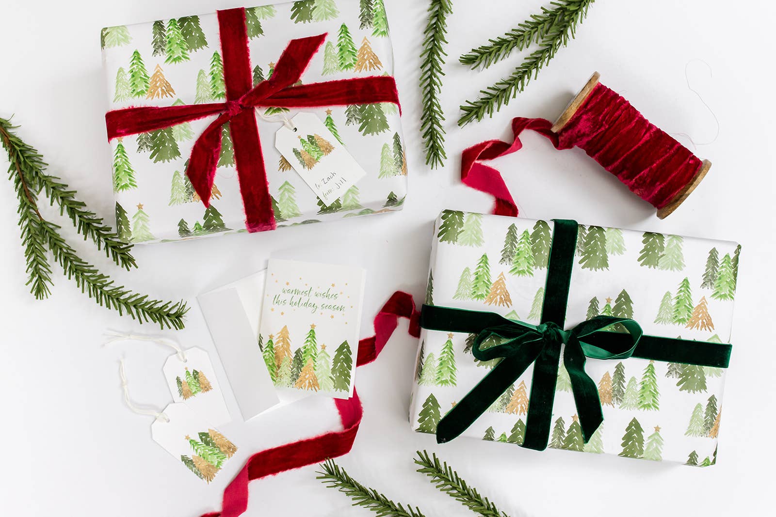 Gert & Co – wholesale Wrapping paper roll – Forest Trees And Gold Stars Gift Wrap | Woodland Christmas1