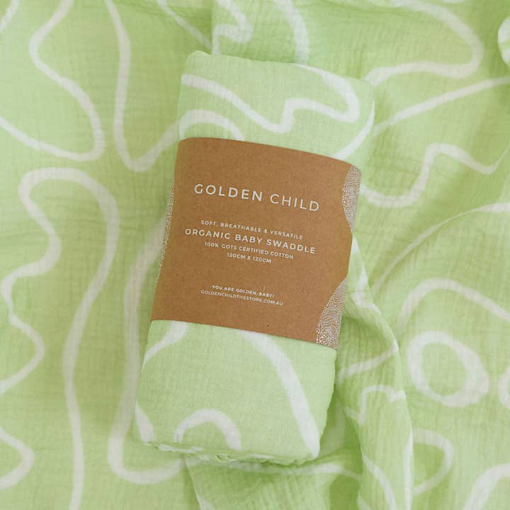 La Mussola per Bambini in Cotone Organico Laze - Lime per la vendita all'ingrosso da parte di Golden Child