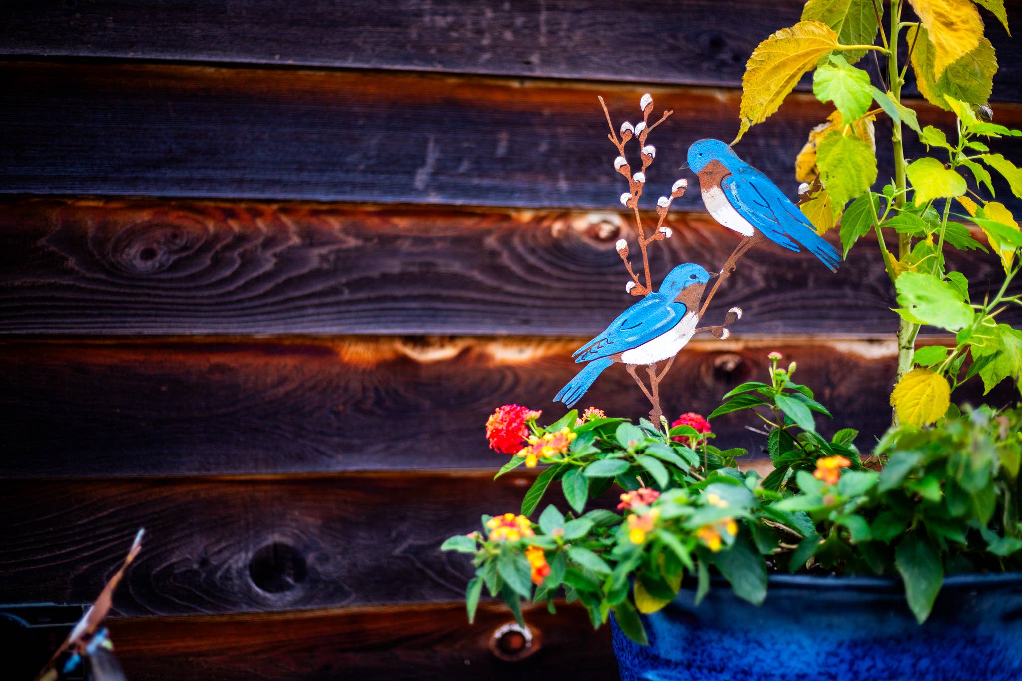 Elegant Garden Design - Wholesale Garden/Lawn Stake - Bluebirds on Pussy Willow Pick -Painted5