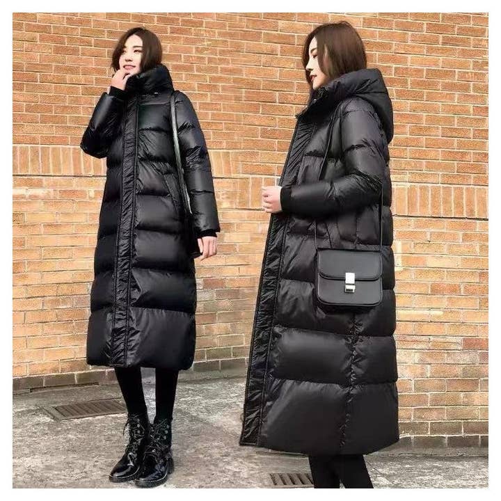 FurDecoration - Vente Manteau – femme - Manteau long en duvet de couleur unie brillante