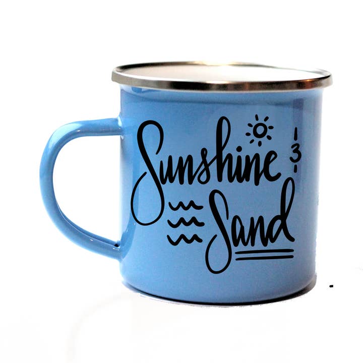 Summer Sunshine and Sand Enamel Camp Mug Beach Gift for wholesale by The Traveled Lane®