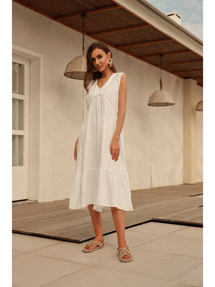Frieeah - Wholesale Dress - Women's - Gaby | Hemp-Linen Midi Nightgown Dress
