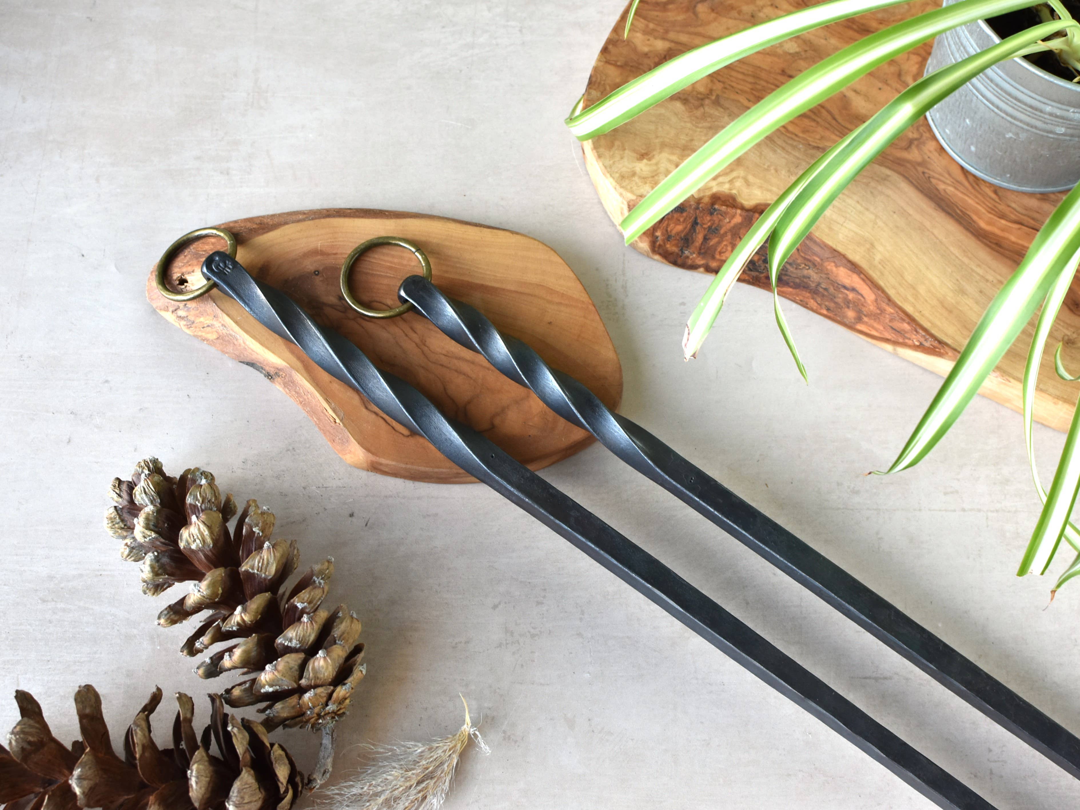 Coach House Forge – wholesale Fire pit – Handforged Iron 'Barley Twist' Poker with Bronze Hook Ring4