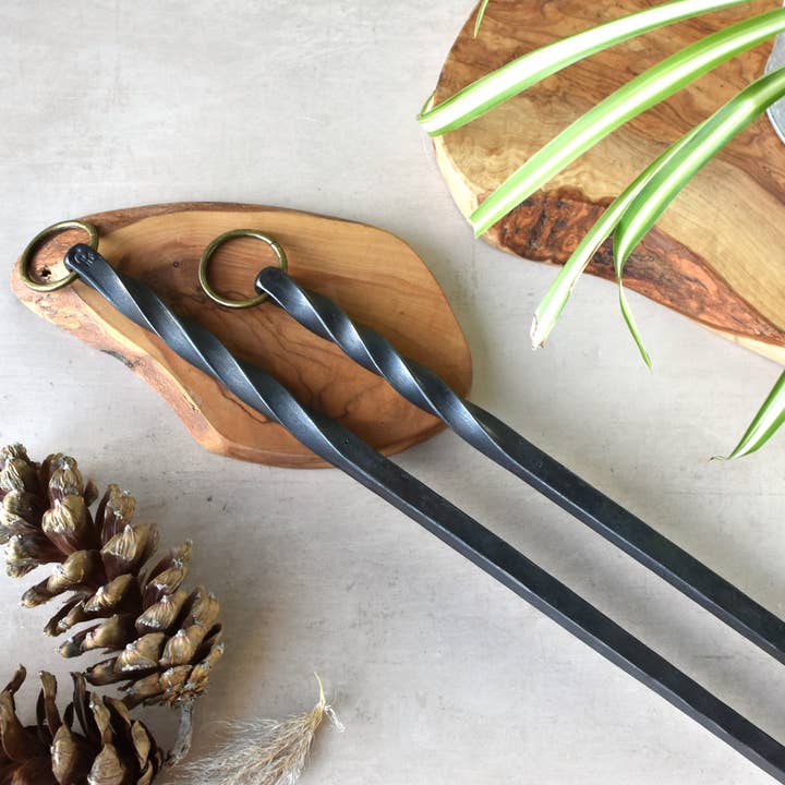 Coach House Forge – wholesale Fire pit – Handforged Iron 'Barley Twist' Poker with Bronze Hook Ring4