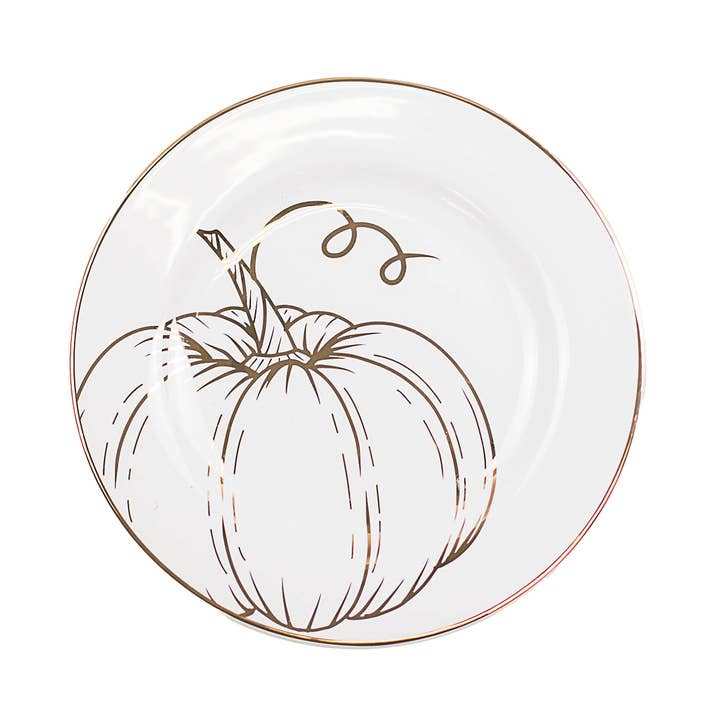 The Royal Standard - Venta al por mayor Fuente de ensalada - Plato Westchester con forma de calabaza, blanco y dorado metálico, 8 pulgadas