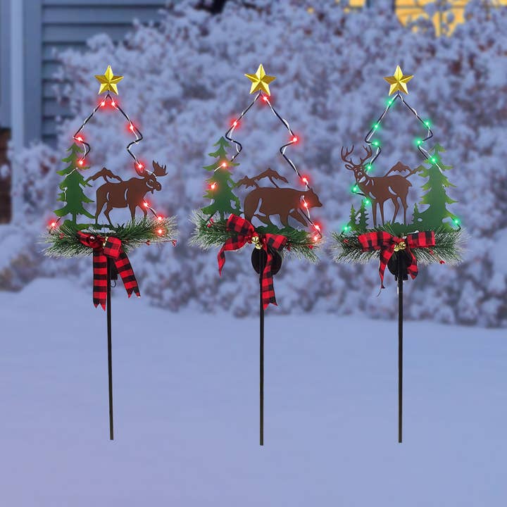 Solar Holiday Moose, Deer, Bear Stake w/CC LED Display of 12 for wholesale by Alpine Corporation