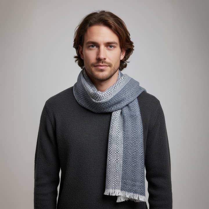 Ashen Sky Handwoven Silk Scarf for wholesale by SADHU HANDMADE NATURALS