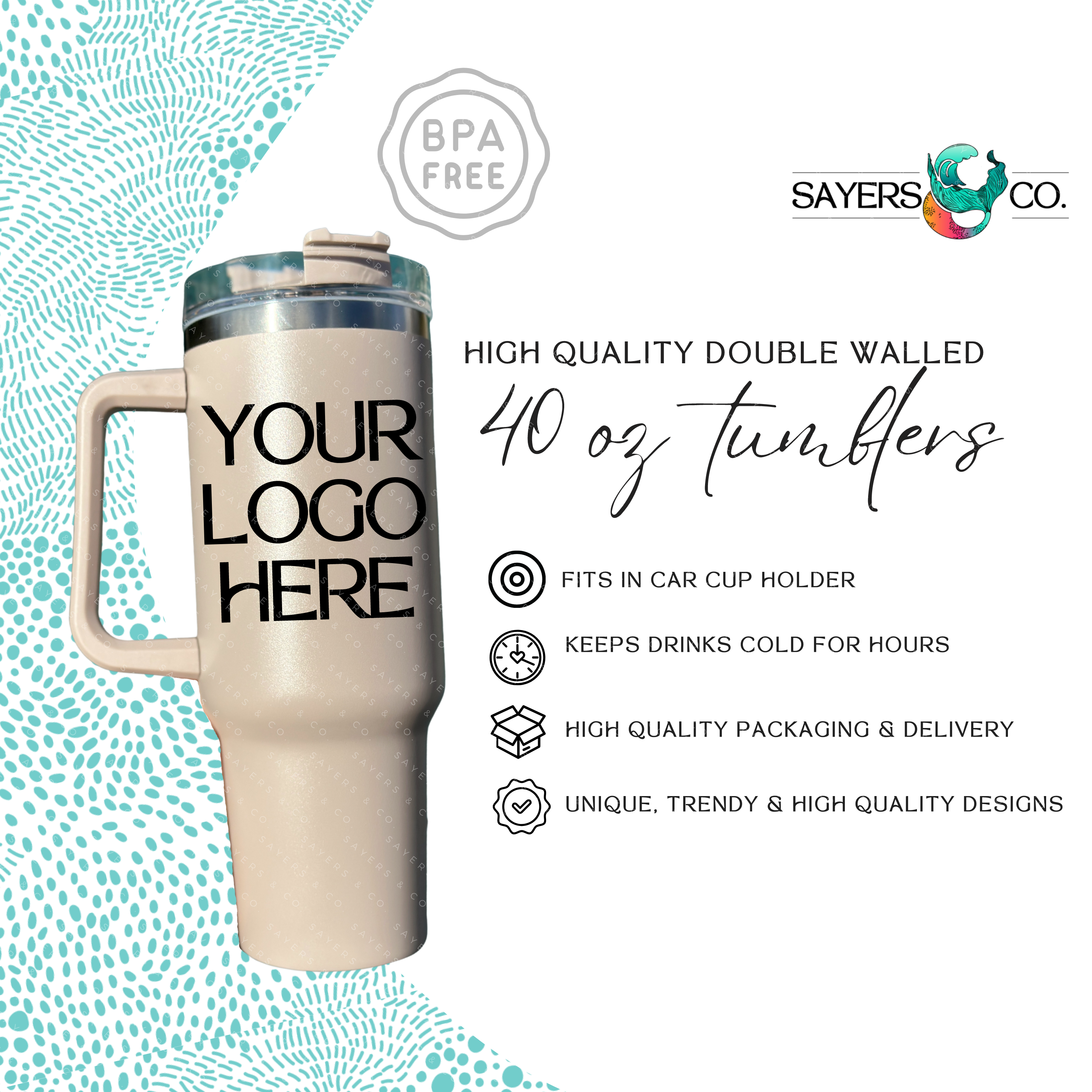 Sayers & Co. - Wholesale Insulated Mug/Tumbler - CUSTOMIZED- 40 oz Double Walled Screw Top Matte Tumbler-0