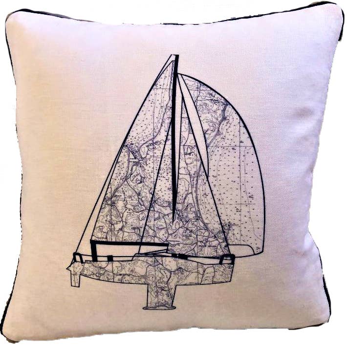 Nautical/Block Island Vintage Yacht II White Pillow for wholesale by Ox Bow Decor