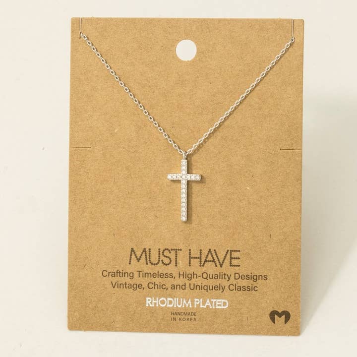 Colar com pingente Cz Pave Cross Mergulhado em Ouro por atacado de Fame Accessories