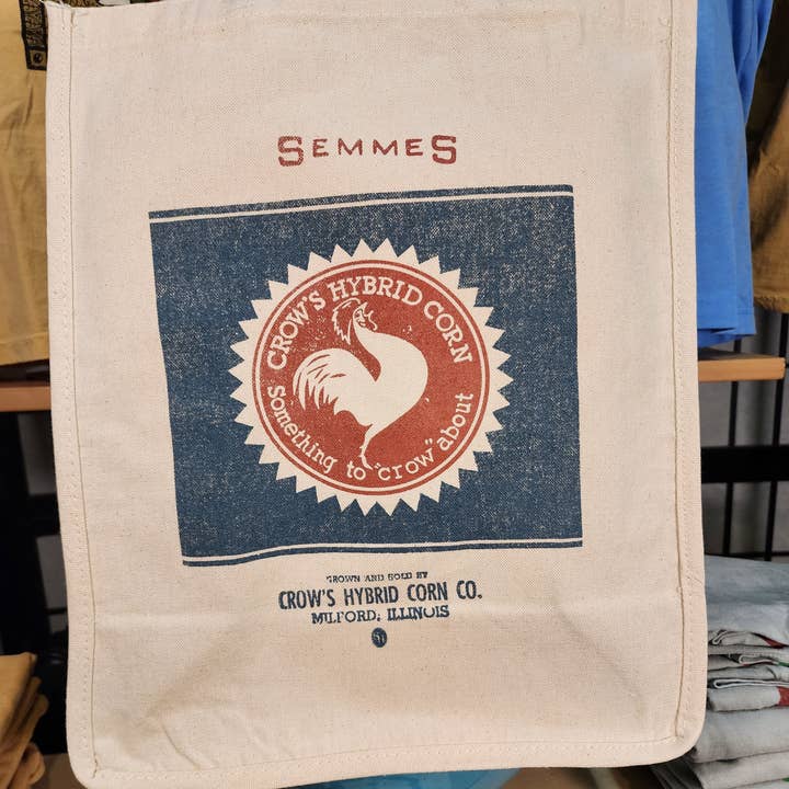 Seed House Prints - Wholesale Tote Bag - Unisex - Vintage Seed Bag Design; "Crow's Hybrid Corn Milford, Illinois" Farmer's Market Tote, Natural