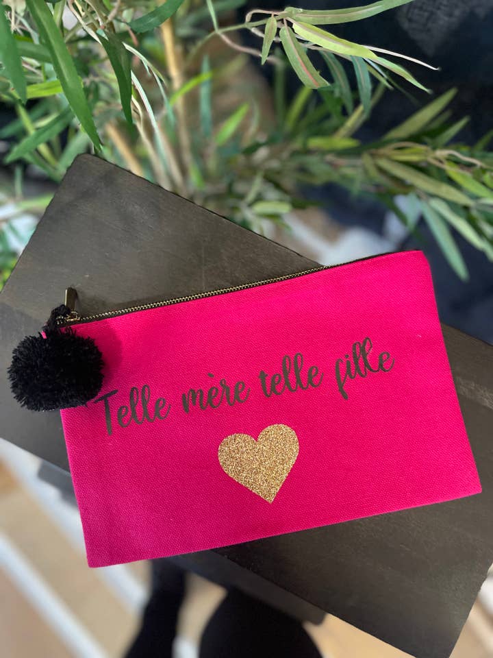 Fuchsia “Like Mother Like Daughter” Zipped Pouch for wholesale by Toiles Chics