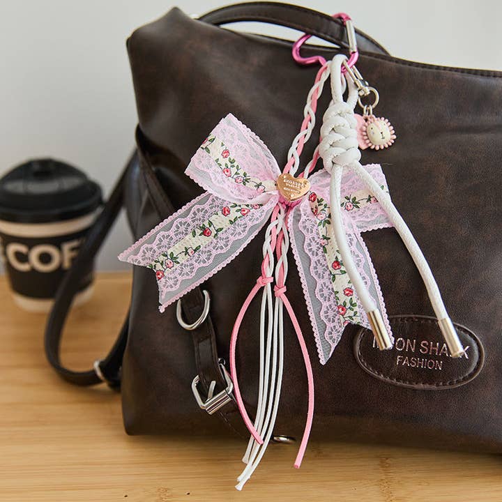 Dipped Shop - Wholesale Keychain - Women's - Cute Bow Star Braided Keychain Bag Charm DP25C7675