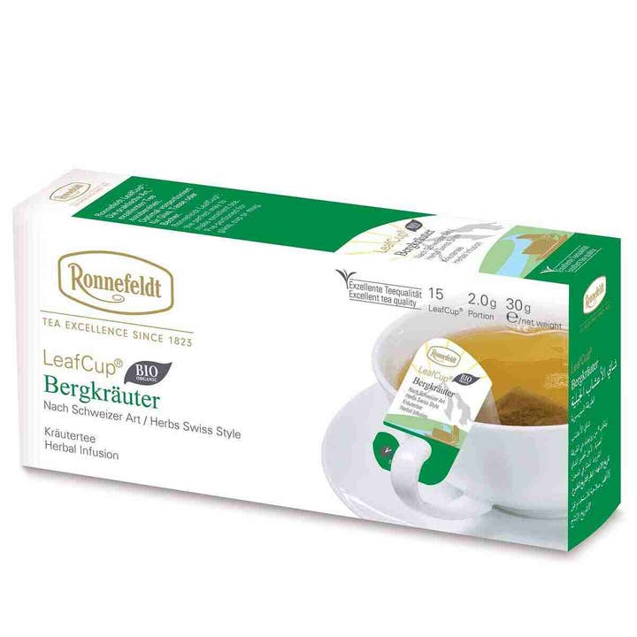 Ronnefeldt LeafCup® Bergkräuter Herbs Swiss Style Bio 6 x 15 for wholesale by Ronnefeldt USA