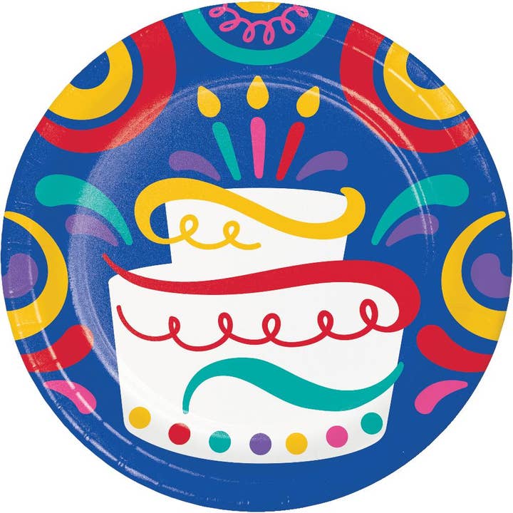 Bulk Party Decor - Wholesale Disposable Plate - Birthday Swirls Paper Dessert Plate, 8/Pkg
