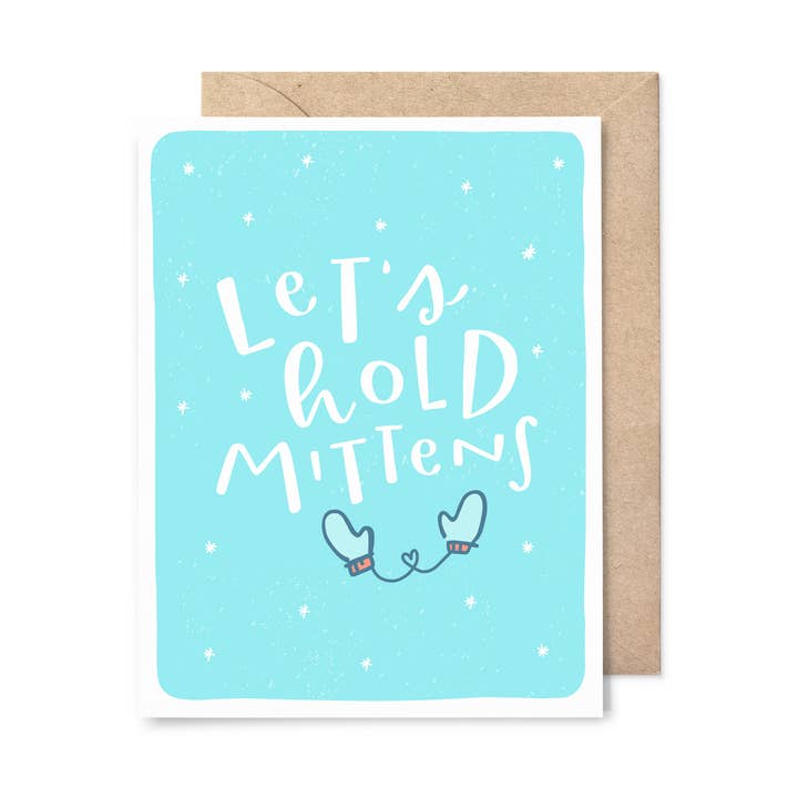 Let's Hold Mittens Holiday Card for wholesale by Pinwheel Print Shop