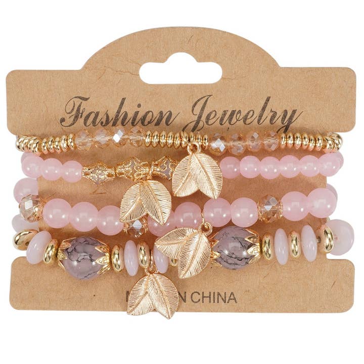 NINEXIS - Wholesale Jewelry Set - CWMM10456_BOHO LEAF CHARM MULTI LAYER BEADED BRACELET3