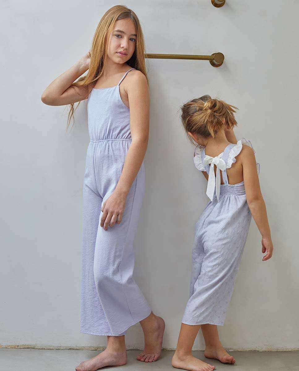 Lilac Girl's Jumpsuit With Hearts And Ruffles for wholesale on Faire7