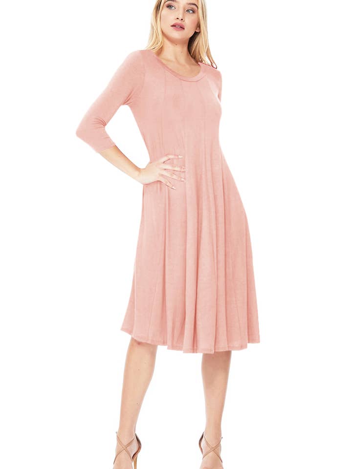 Casual Solid Color Loose Fit Round Neck A-Line Dress for wholesale by MOA COLLECTION
