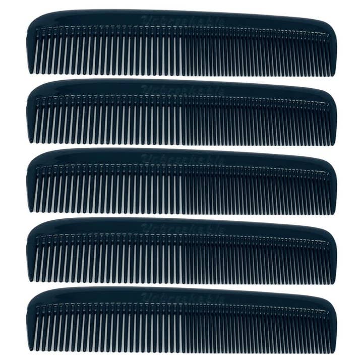 GENTS FINE GROOMING PRODUCTS – wholesale Hair brush/comb – 5" Unbreakable Black Pocket Combs 5 PACK durable Made USA