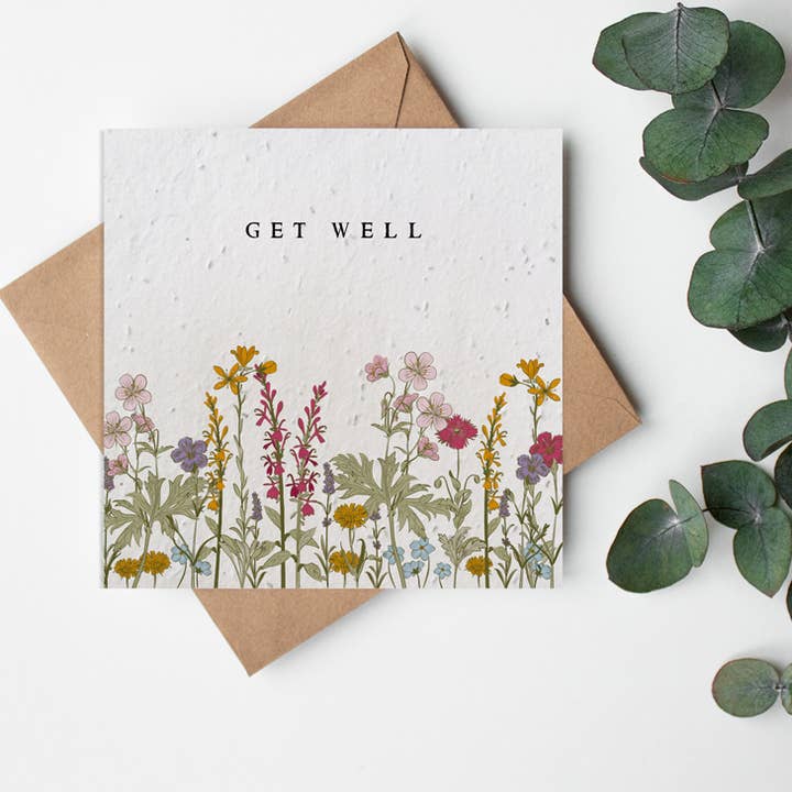 SQ Seed Paper wenskaart - Wildflowers - Get Well voor wholesale door Little Green Paper Shop