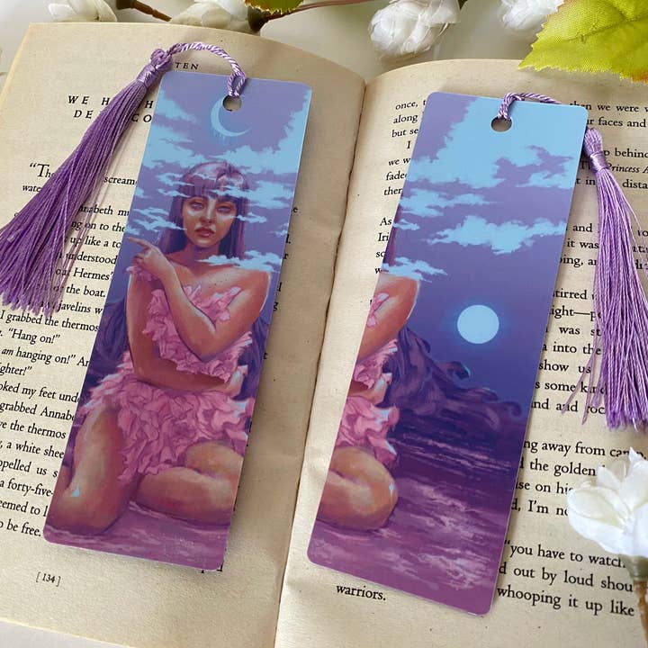 Cindy Tran Art - Wholesale Bookmark - Moon Celestial Sweet Pea Magical Girl - April Art Bookmark