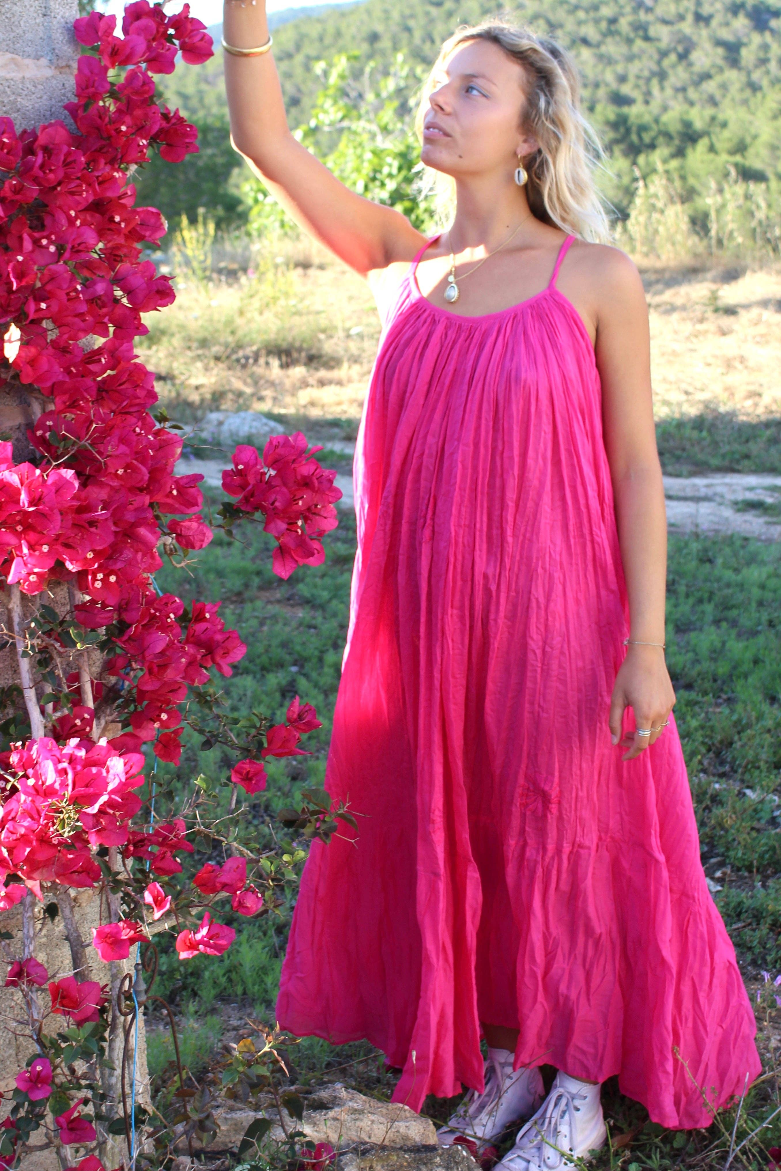 Apsara /  Hot pink  Ibiza bohemian maxi long super soft dress , white summer maxi  organic muslin cotton dream for wholesale on Faire3
