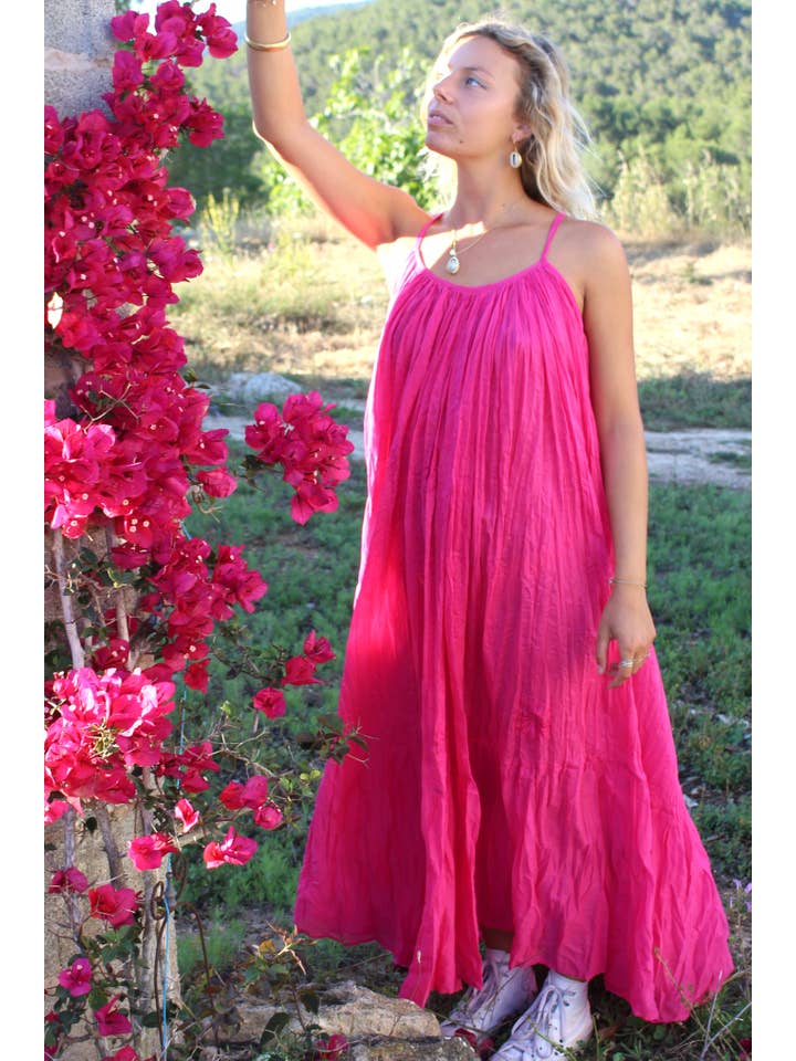 Apsara / Hot pink Ibiza bohemian maxi long super soft dress , white summer maxi organic muslin cotton dream for wholesale on Faire3