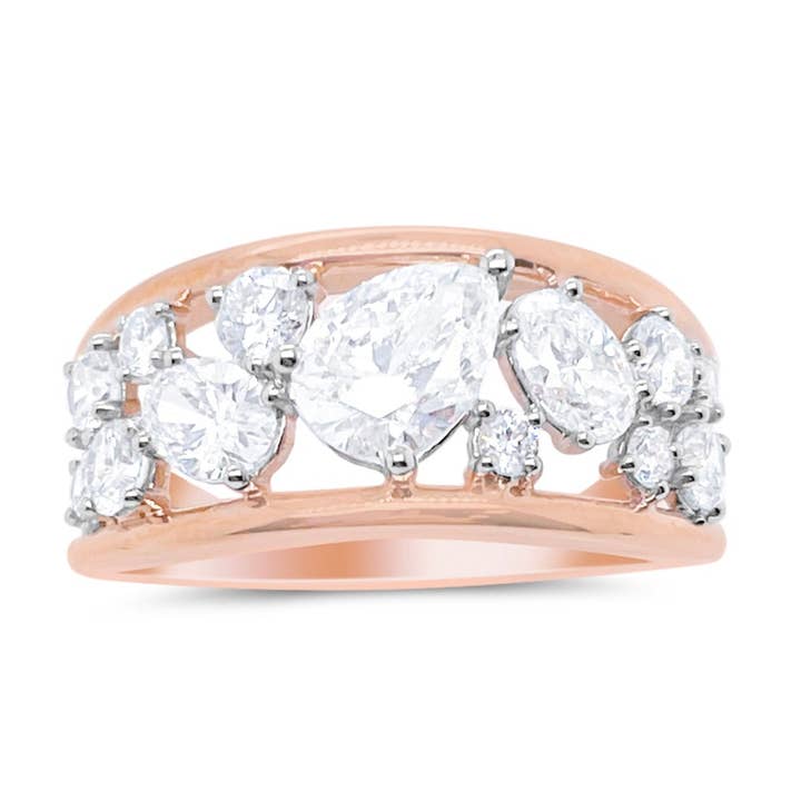 14 kt Roségold 1,85 ct Birnen-, Oval- und Rundschliff-Labor-Diamantring für den Großhandel von Meira T