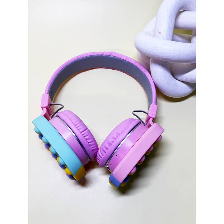 PINK MULTI Kids Pop It Fidget Wireless Bluetooth Headphones for wholesale on Faire4