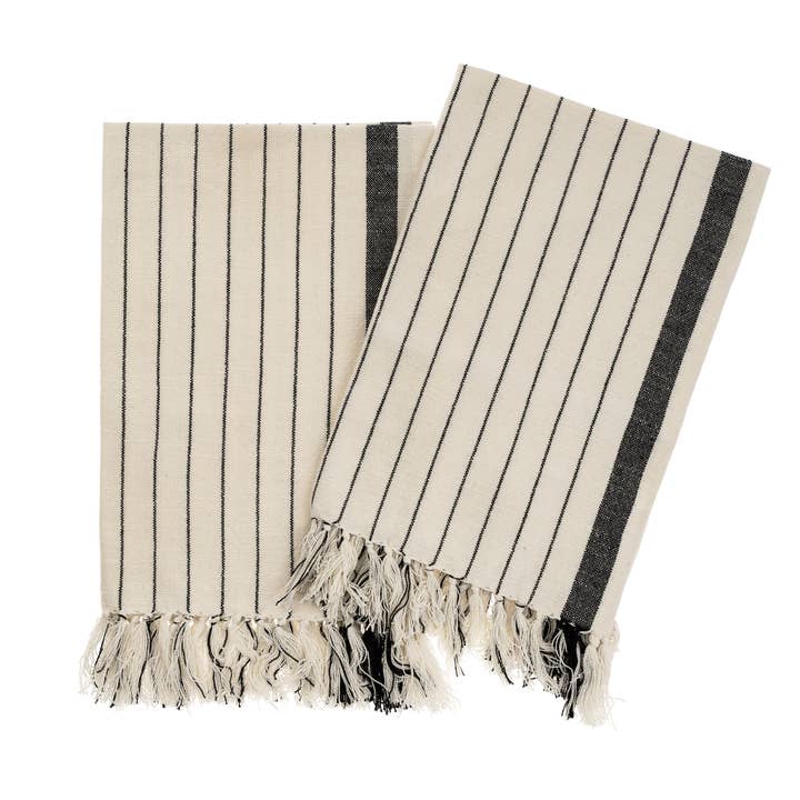 Indaba Trading - Wholesale Hand Towel - Pinstripe Hammam Hand Towels S/2, Black