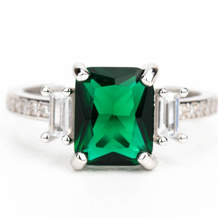 Three Stone Emerald Cut Engagement Ring for wholesale by Hanhancraft