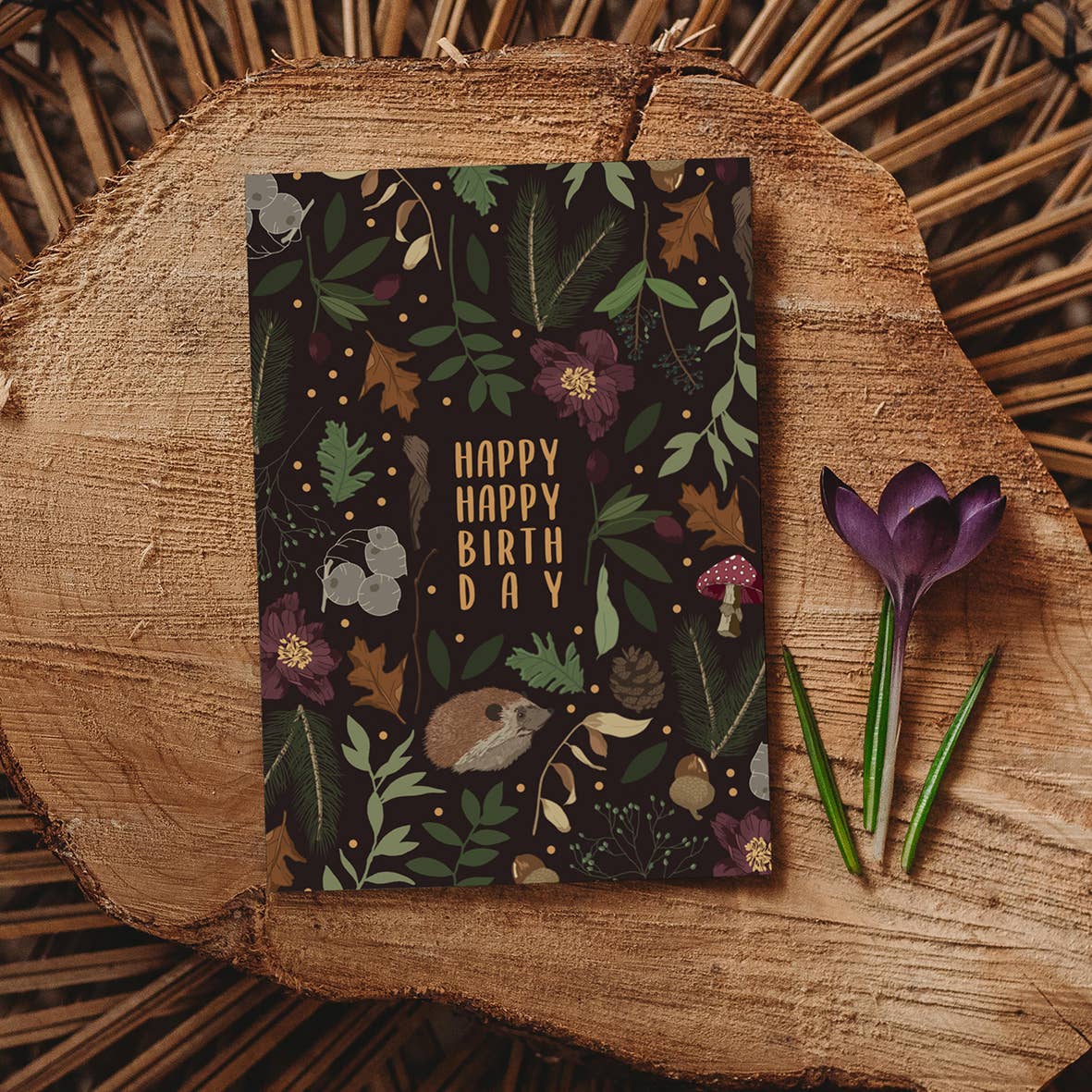 Wildwood Paper – wholesale Birthday card – Happy Happy Birthday Woodland Hedgehog Cottagecore Card2