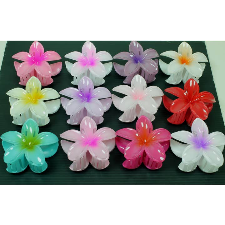 Pinza para el cabello de flor hawaiana brillante de doble cara de 8 cm para venta al por mayor de Western Counties Wholesale