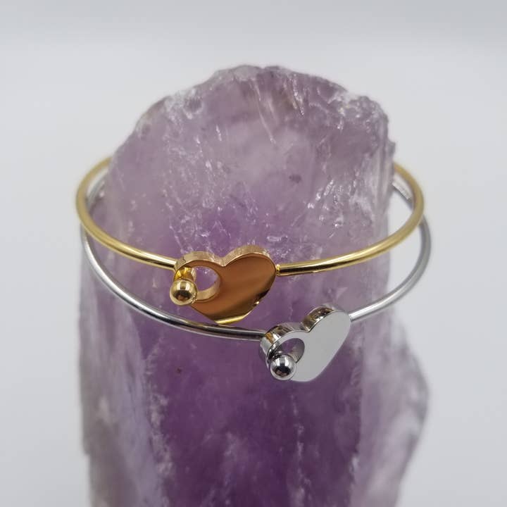 Heart Bracelet Gold or Silver Cuff Bangle - Valentines Day for wholesale by magnolia jewelry