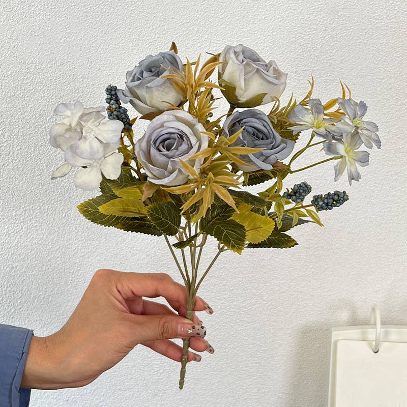 Sweet Home Deco – Engroshandel Kunstige blomster – 13'' lang buket med blandede blomster i silke, roser/margeritter i efterårsfarver5