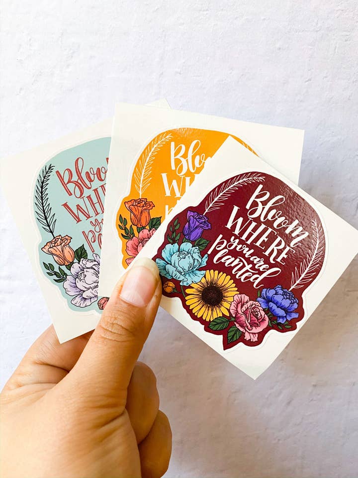 Bloom hvor du er plantet Diecut Sticker, bærbar klistermærke, sm for engroshandel hos Michaela K Creations