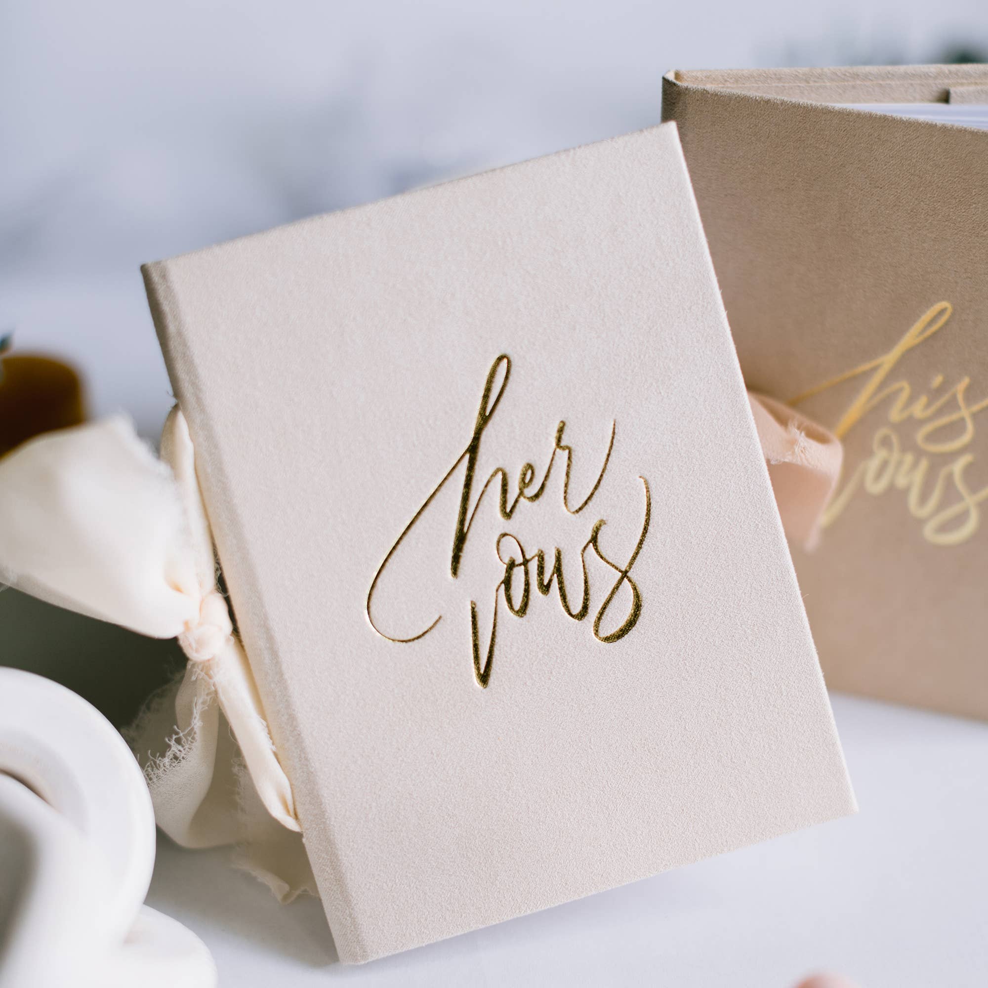 Everbae - Wholesale Journal/Diary - Velvet Hardcover Wedding Vow Books with Silk Ribbon1