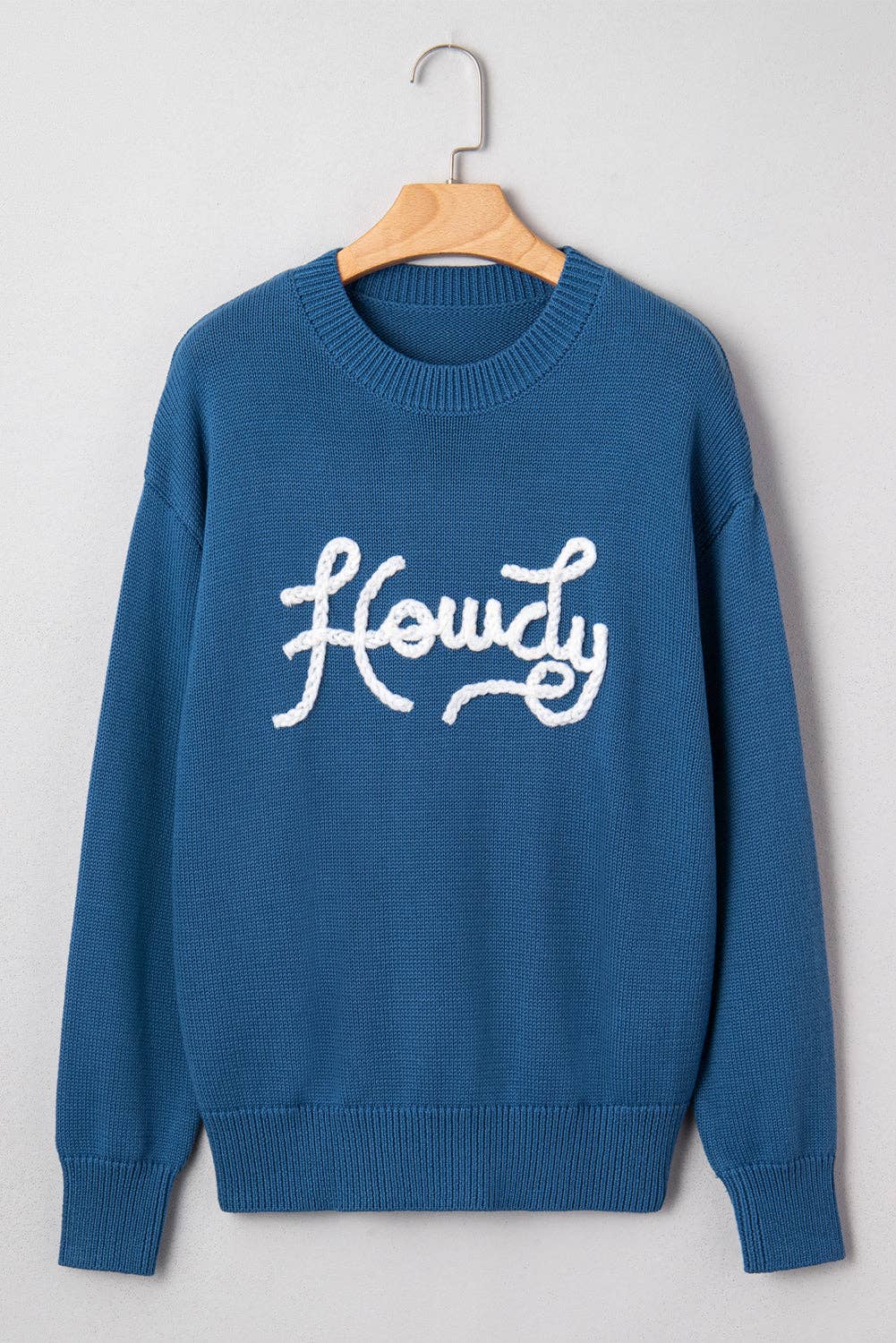 Dusk Blue Western Howdy Embroidered Crewneck Sweater for wholesale on Faire