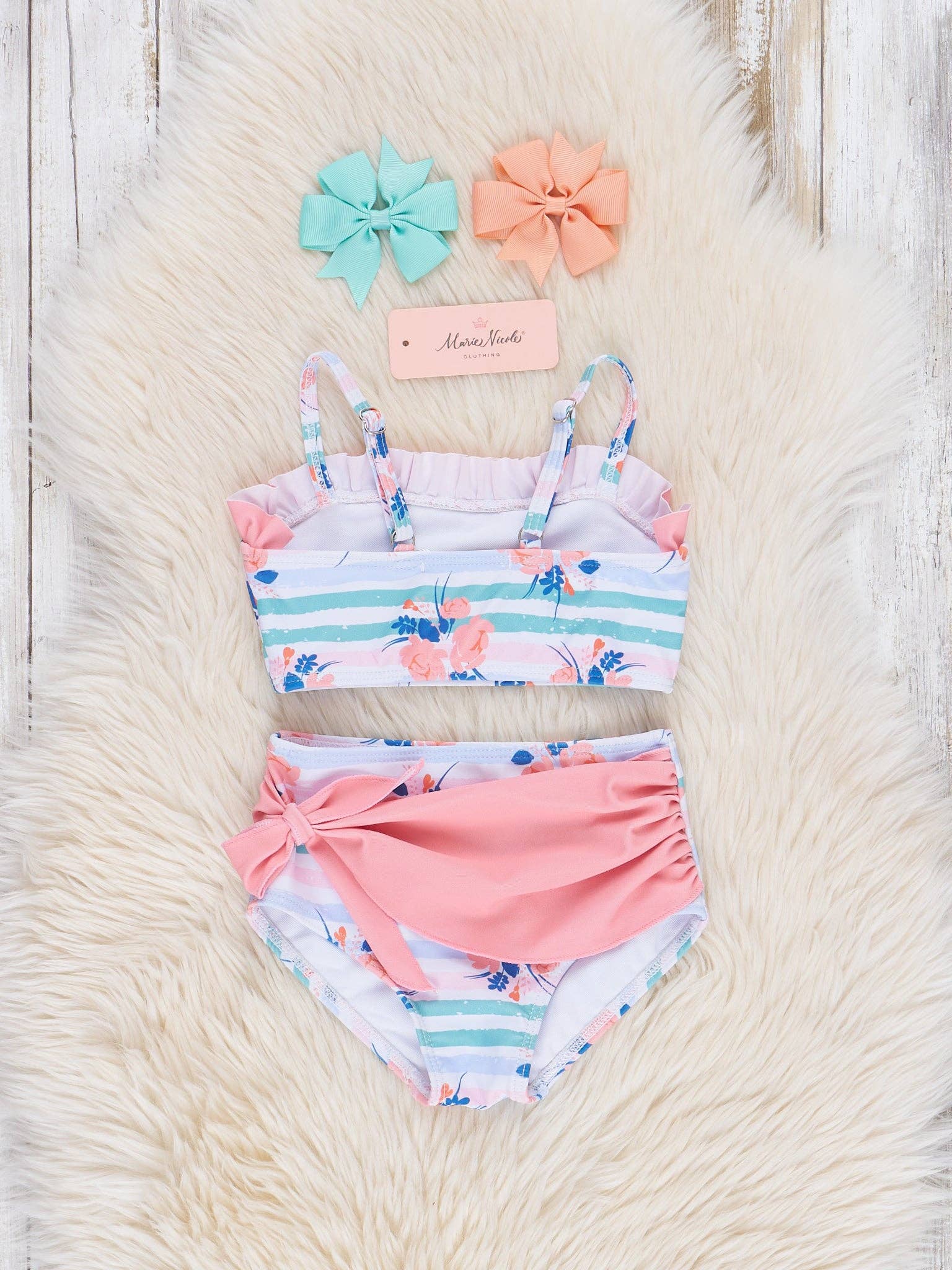 Marie Nicole Clothing - Wholesale Mommy & Me Sets - Tropical Bouquets Striped Swimsuit1