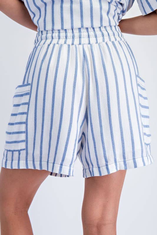Sunday Morning - Wholesale Shorts - Women's - P3260C37-Relaxed Fit Stripe Cotton Gauze Drawstring Shorts2