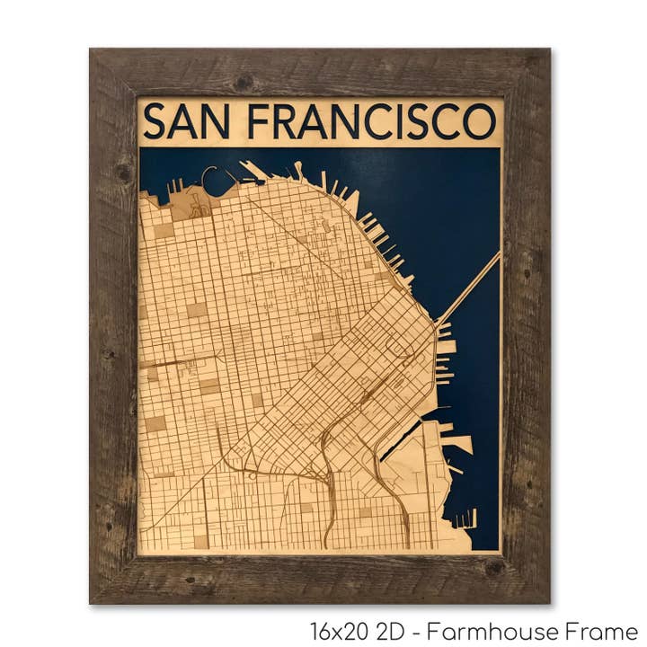 San Francisco Wood Engraved City Map for wholesale by thirtyAXIS