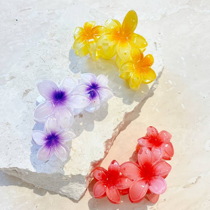 Angels Whisper Accessories - Wholesale Hair Clip - Women's - Triple Hawaiian Flower Claw Clip (3col)