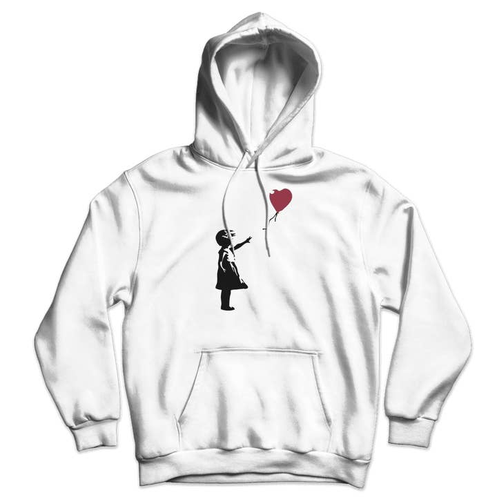 Art-O-Rama Shop – Engroshandel Hoodie – Unisex – Banksy Pigen med en rød ballonkunstværk Unisex hættetrøje1