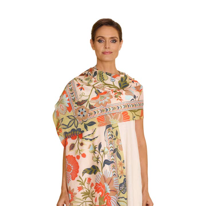 Cotton Scarf - Folky Floral - Coconut for wholesale by Powder Design inc - US