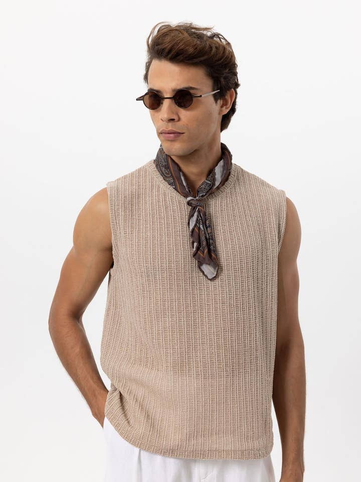 Débardeur texturé beige pour homme - Wessi pour la vente par Wessi